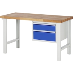 PROREGAL Werkbank Serie 7000 - Modell 7123 | HxBxT 84x150x70cm | 2x Schublade | Schubladenmaße 1x150 + 1x210mm | Lichtgrau | Arbeitstisch Werktisch Image