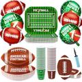 206 Football Plates and Napkins Cups Serve 50 SuperBowl Paper Plates 10&12in Dinner Dessert Disposable Beverage Cups Oval Guest Towels Football Party Decorations Set with 6 Balloons Gameday Supplies