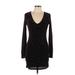 Forever 21 Cocktail Dress - Bodycon V Neck Long sleeves: Black Print Dresses - Women's Size Medium