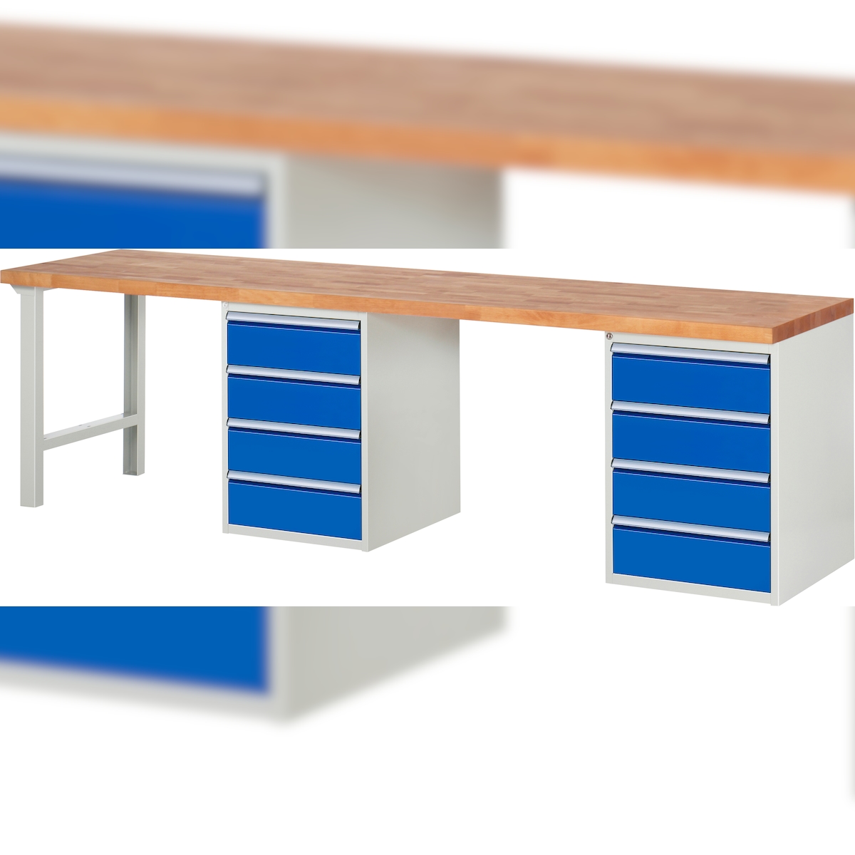 PROREGAL Werkbank Serie 7000 - Modell 7509 | HxBxT 84x300x70cm | 8x Schublade | Schubladenmaße 8x180mm | Lichtgrau | Arbeitstisch Werktisch Image