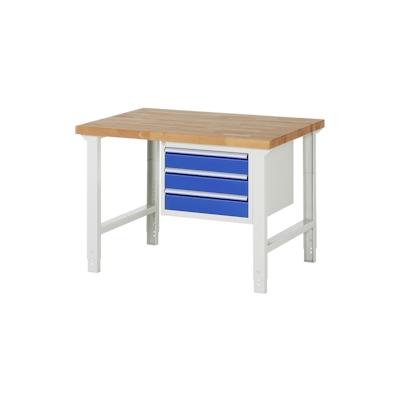 PROREGAL Werkbank Serie 7000 - Modell 7127 | HxBxT 79-114x125x90cm | 3x Schublade | Schubladenmaße 3x120mm | Lichtgrau | Arbeitstisch Werktisch Image