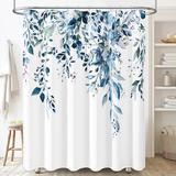 East Urban Home Eucalyptus Plant Shower Curtain, Botanical Fabric Shower Curtain Set w/ 12 Hooks, Blue Polyester in Blue/Pink | Wayfair