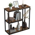 Ebern Designs Console Table, Small Entryway Table w/ Storage Shelves 12" Narrow Sofa Table Modern Hallway Table Wood/Metal in Brown | Wayfair