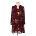 Old Navy Casual Dress - Shift V-Neck Long sleeves: Burgundy Print Dresses - Women's Size X-Small