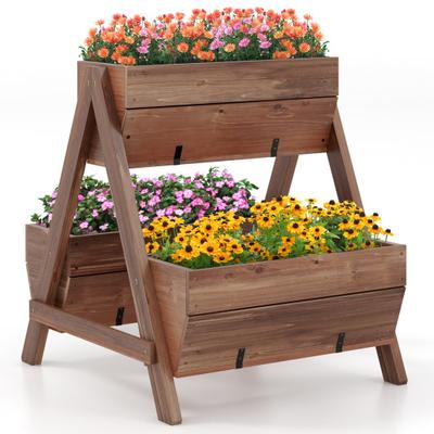 Costway Vertical Raised Garden bed with 3 Wooden Planter Boxes-S