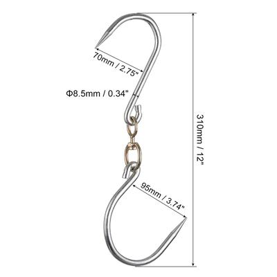 12" Swivel Meat Hooks, 0.34" Thickness Processing Butcher Hooks, 4Pcs - Silver Tone