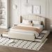 Upholstered Platform Bed with Wingback Headboard, One Twin Trundle and 2 Drawers,Queen Size