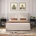 VECELO Upholstered Bedroom Sets, Beige Bed Frame with USB and Storage Spaces, Bed with Nightstands Set of 2 Sets