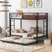 Robust Twin over Twin Bunk Bed with Trundle, Durable Metal Frame, Slatted Guardrails, Easy Climbing Ladders