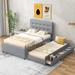 Upholstered Full Size Platform Bed with Pull-out Twin Size Trundle and 3 Drawers - Modern Design, Sturdy Frame