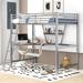 Silver Twin Size Loft Metal&MDF Bed with Desk and Shelf - Sturdy Frame, Built-in Workstation