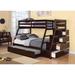 Twin Over Full Wood Bunk Bed, with Trundle and 5 Drawers and A Staircase and Safety Guardrail