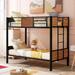 Metal and Wood Twin over Twin Bunk Bed with Safety Rail and Built in Ladder Modern Style, Space-Saving Design