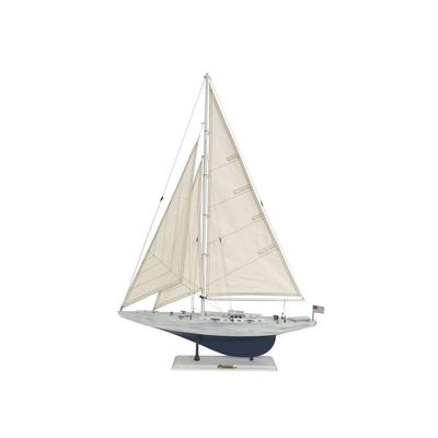 Wooden Rustic Whitewashed Enterprise Limited Model Sailboat 35" - 24" L x 4" W x 35" H