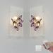 FSLiving Remote Control Acrylic Wall Sconce with 3D Simulated Butterflies Battery Operated Wall Lamp Color Changing Dimmable and Smart Timer for Rustic Artwork Home Indoor Purple - 2 Lights