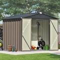 8 x 6 FT Outdoor Storage Shed Metal Garden Tool Shed with Double Lockable Doors Galvanized Steel Sheds and Storage Cabinet for Backyard Lawn Garden Brown