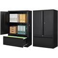 CCBIUOMBO 2 Drawer Lateral File Cabinet Metal Cabinet with Drawers Locking File Cabinet with Shelves Metal Cabinets for Letter/Legal/F4/A4 Size Files (Two Drawer Black)