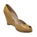 Michael Kors Shoes | Michael Kors Leather Wedge Heels Womens Nude Beige Peep Toe Slip On Size 6 | Color: Tan | Size: 6