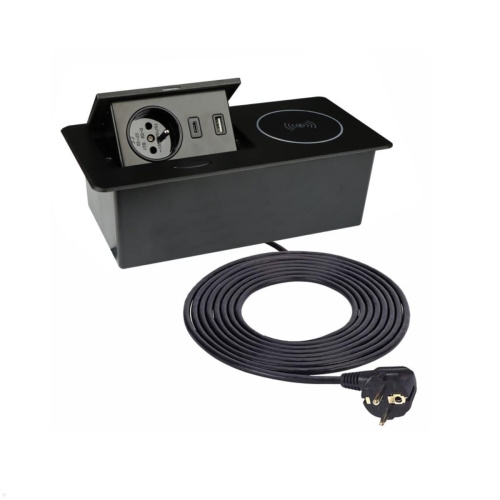 TecLines TES015B Einbau Steckdose mit USB A/C Charger, Qi, schwarz Image