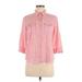 Croft & Barrow 3/4 Sleeve Button Down Shirt: Pink Print Tops - Women's Size Medium Petite