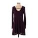 Express Casual Dress - Mini Scoop Neck Long sleeves: Burgundy Print Dresses - Women's Size Small