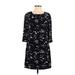 Ann Taylor Casual Dress - Shift Crew Neck 3/4 sleeves: Black Print Dresses - Women's Size X-Small Petite