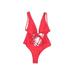 Shein One Piece Swimsuit: Red Print Swimwear - Women's Size Medium