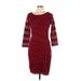 M.S.S.P. Cocktail Dress - Sheath Scoop Neck 3/4 sleeves: Burgundy Dresses - Women's Size Large