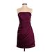 David's Bridal Cocktail Dress - Party Strapless Sleeveless: Burgundy Print Dresses - Women's Size 4