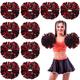 12 Pack Cheerleading Pom Poms with Baton Handle 13.4 Inch Plastic Ring Metallic Foil Cheerleader Pompoms for Kids Adult Team Squad Party Dance Football Soccer Sport Accessories (Black and Red)
