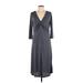 H&M Casual Dress - Midi V Neck 3/4 sleeves: Gray Solid Dresses - Women's Size Large