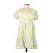 ABound Casual Dress - A-Line Square Short sleeves: Yellow Floral Dresses - Women's Size Medium