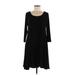 Nina Leonard Casual Dress - A-Line Scoop Neck Long Sleeve: Black Solid Dresses - Women's Size Medium