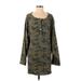 Lovers + Friends Casual Dress - Mini Scoop Neck Long sleeves: Green Camo Dresses - Women's Size Small