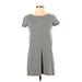 MNG Casual Dress - Shift Crew Neck Short sleeves: Gray Print Dresses - Women's Size 2