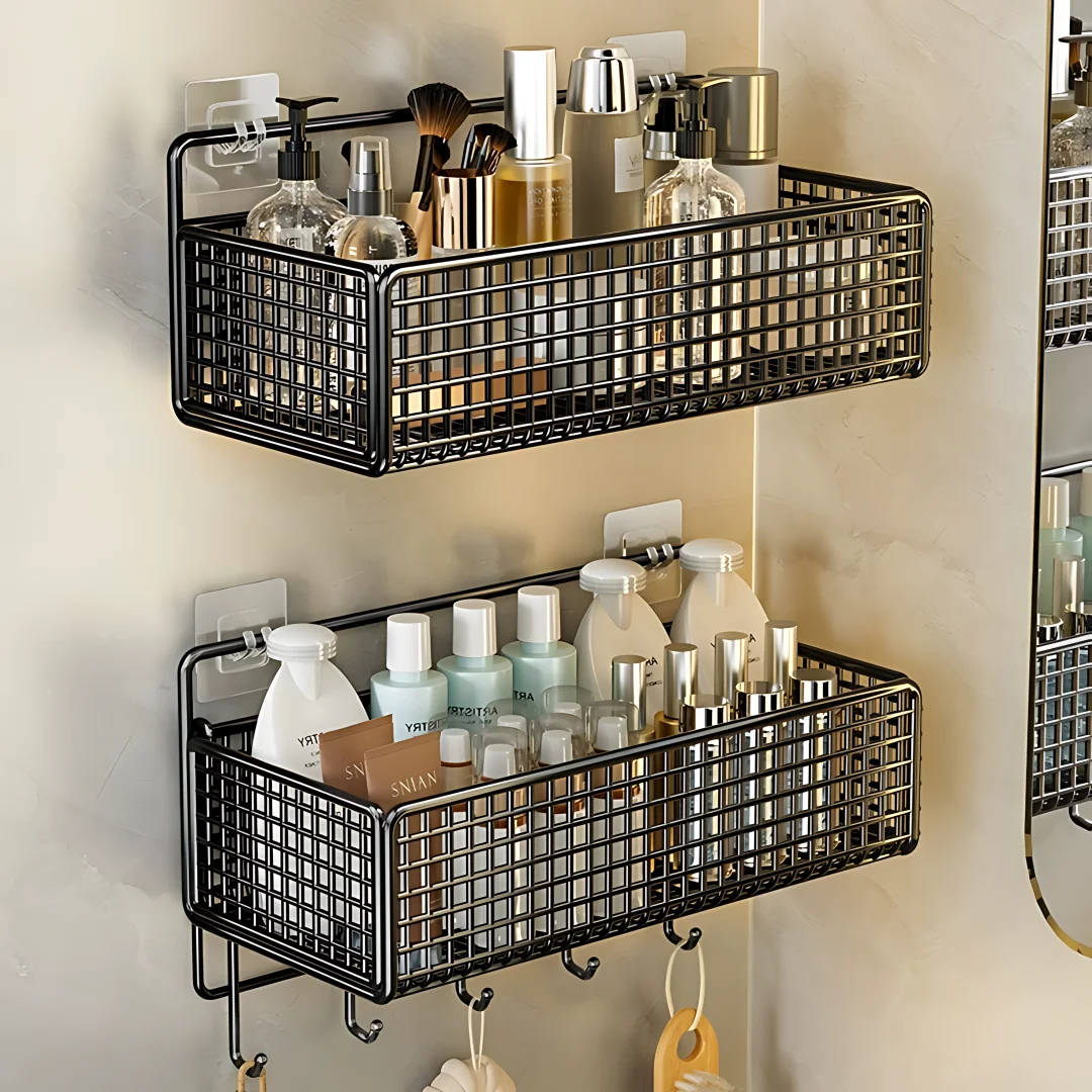 Organisateur de salle de bain multifonctionnel, organisateur de produits de toilette, étagère de salle de bain sans poinçon, support de rangement mural pour salle de bain et cuisine