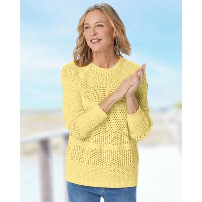 Appleseeds Women's Crochet Charm Sweater - Yellow - L - Misses