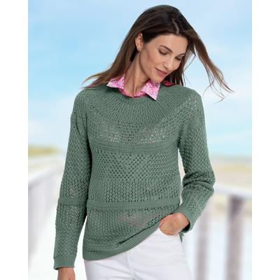 Appleseeds Women's Crochet Charm Sweater - Green - S - Misses