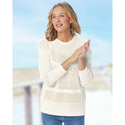 Appleseeds Women's Crochet Charm Sweater - Ivory - PL - Petite