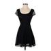 Divided by H&M Casual Dress - A-Line Scoop Neck Short sleeves: Black Print Dresses - Women's Size 2
