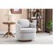 Fabric Swivel Accent Chair With Soild Wood Round Brown Base Leg