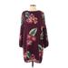 Ann Taylor LOFT Casual Dress - Shift Crew Neck 3/4 sleeves: Burgundy Floral Dresses - Women's Size Medium