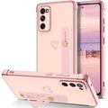 Samsung Galaxy S20 FE Case Galaxy S20 FE 4G/5G Phone Case Love Heart Cute Case with Wristband Kickstand Holder Soft TPU Plating Bumper Protective Galaxy S20 FE Phone Case Cover Pink