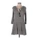Beceel Casual Dress - A-Line Tie Neck 3/4 sleeves: Gray Dresses - Women's Size Large