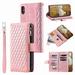 for iPhone XS Max Case Zipper Wallet Purse Card Slot Premium Soft PU Leather Zipper Flip Folio Wallet with Wrist Strap Kickstand Protective Cover Rosegold