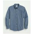 Brooks Brothers Men's Chambray Cotton Poplin Polo Button Down Collar, Sport Shirt | Dark Blue | Size Large