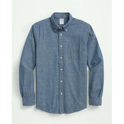 Brooks Brothers Men's Chambray Cotton Poplin Polo Button Down Collar, Sport Shirt | Dark Blue | Size 2XL