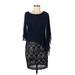 Connected Apparel Casual Dress - Mini Scoop Neck Sleeveless: Blue Print Dresses - Women's Size 8 Petite
