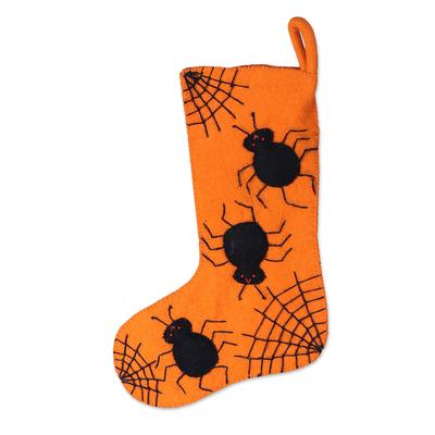 'Halloween-Themed Orange Wool Felt Stocking from I...