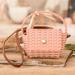 Peachy Chic,'Handwoven Recycled Vinyl Cord Sling and Handle Bag in Peach'